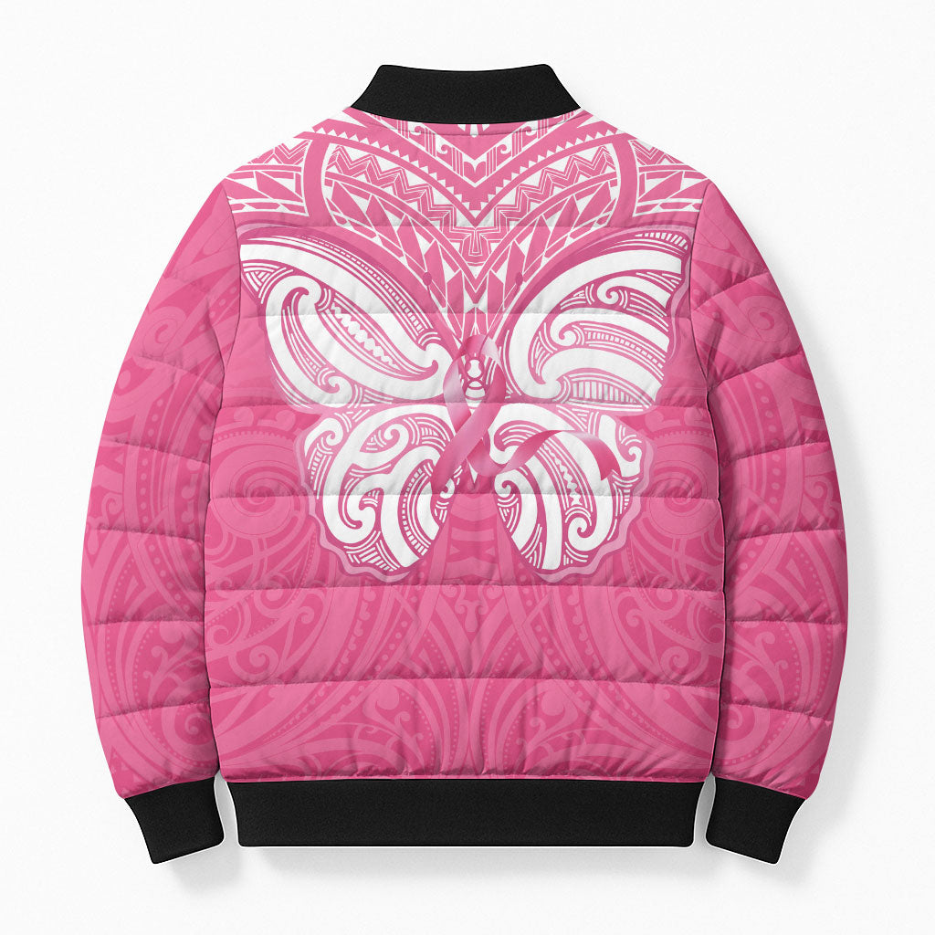 New Zealand Breast Cancer Support Bomber Puffer Jacket Maori Butterfly Pink Ribbon