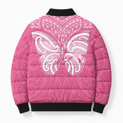 New Zealand Breast Cancer Support Bomber Puffer Jacket Maori Butterfly Pink Ribbon