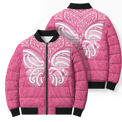 New Zealand Breast Cancer Support Bomber Puffer Jacket Maori Butterfly Pink Ribbon