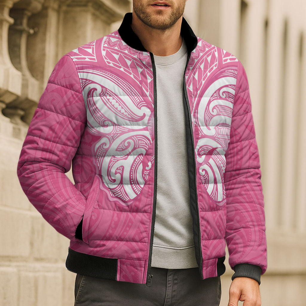 New Zealand Breast Cancer Support Bomber Puffer Jacket Maori Butterfly Pink Ribbon