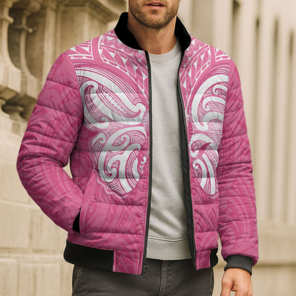 New Zealand Breast Cancer Support Bomber Puffer Jacket Maori Butterfly Pink Ribbon