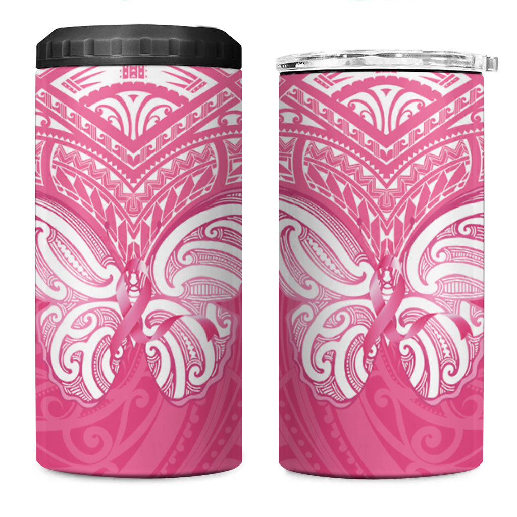 New Zealand Breast Cancer Support 4 in 1 Can Cooler Tumbler Maori Butterfly Pink Ribbon