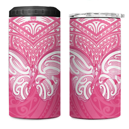 New Zealand Breast Cancer Support 4 in 1 Can Cooler Tumbler Maori Butterfly Pink Ribbon
