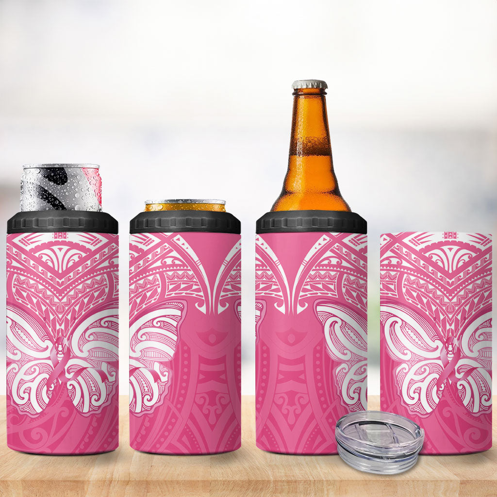 New Zealand Breast Cancer Support 4 in 1 Can Cooler Tumbler Maori Butterfly Pink Ribbon
