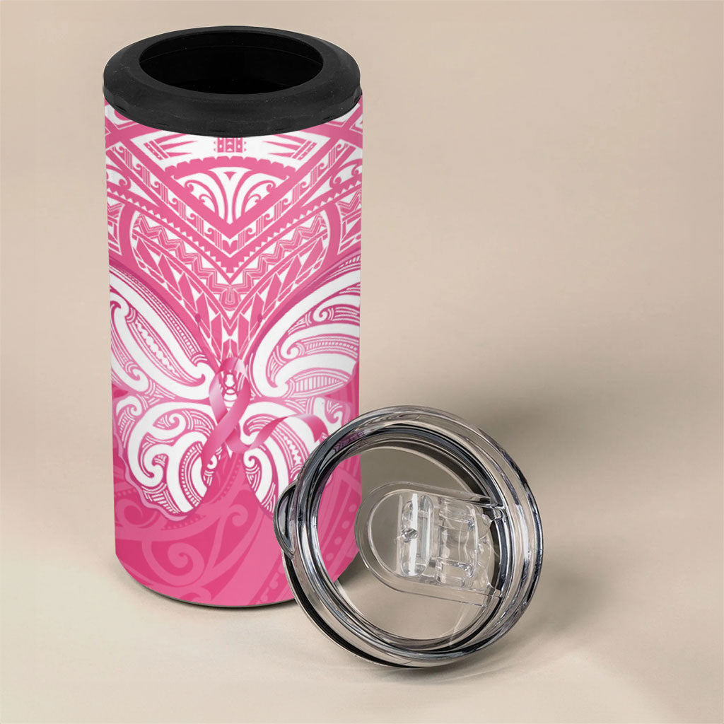 New Zealand Breast Cancer Support 4 in 1 Can Cooler Tumbler Maori Butterfly Pink Ribbon