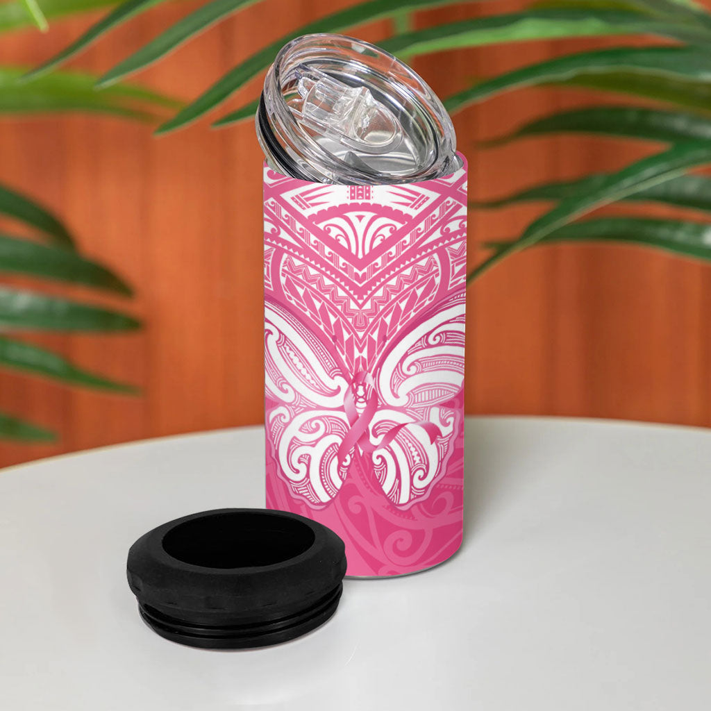 New Zealand Breast Cancer Support 4 in 1 Can Cooler Tumbler Maori Butterfly Pink Ribbon