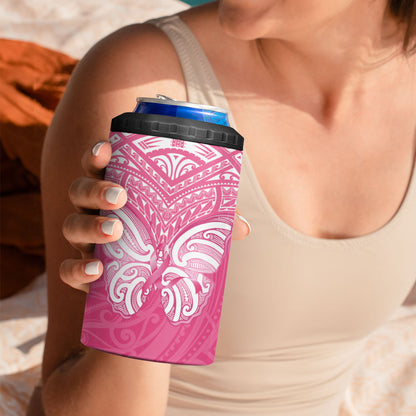 New Zealand Breast Cancer Support 4 in 1 Can Cooler Tumbler Maori Butterfly Pink Ribbon