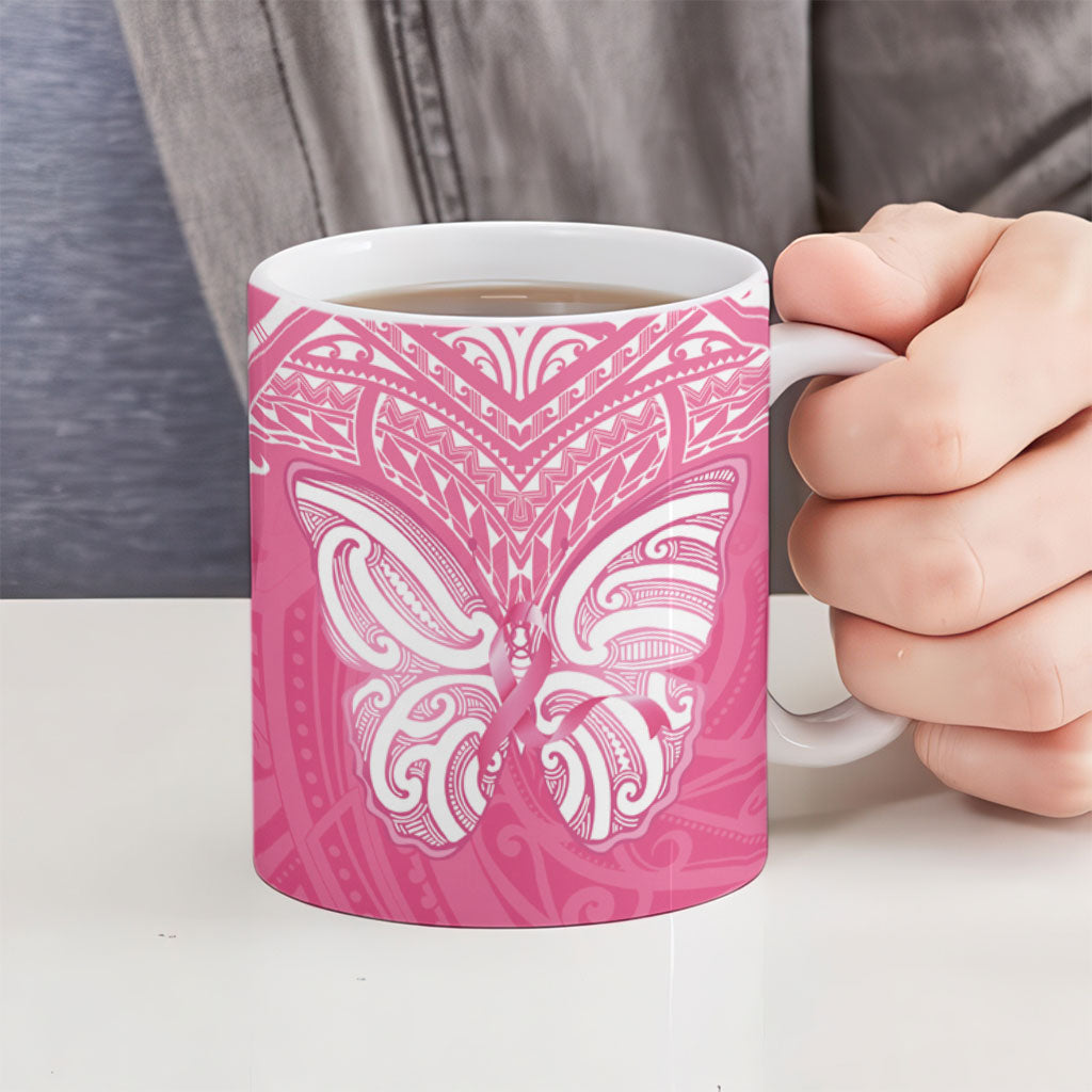 New Zealand Breast Cancer Support Ceramic Mug Maori Butterfly Pink Ribbon