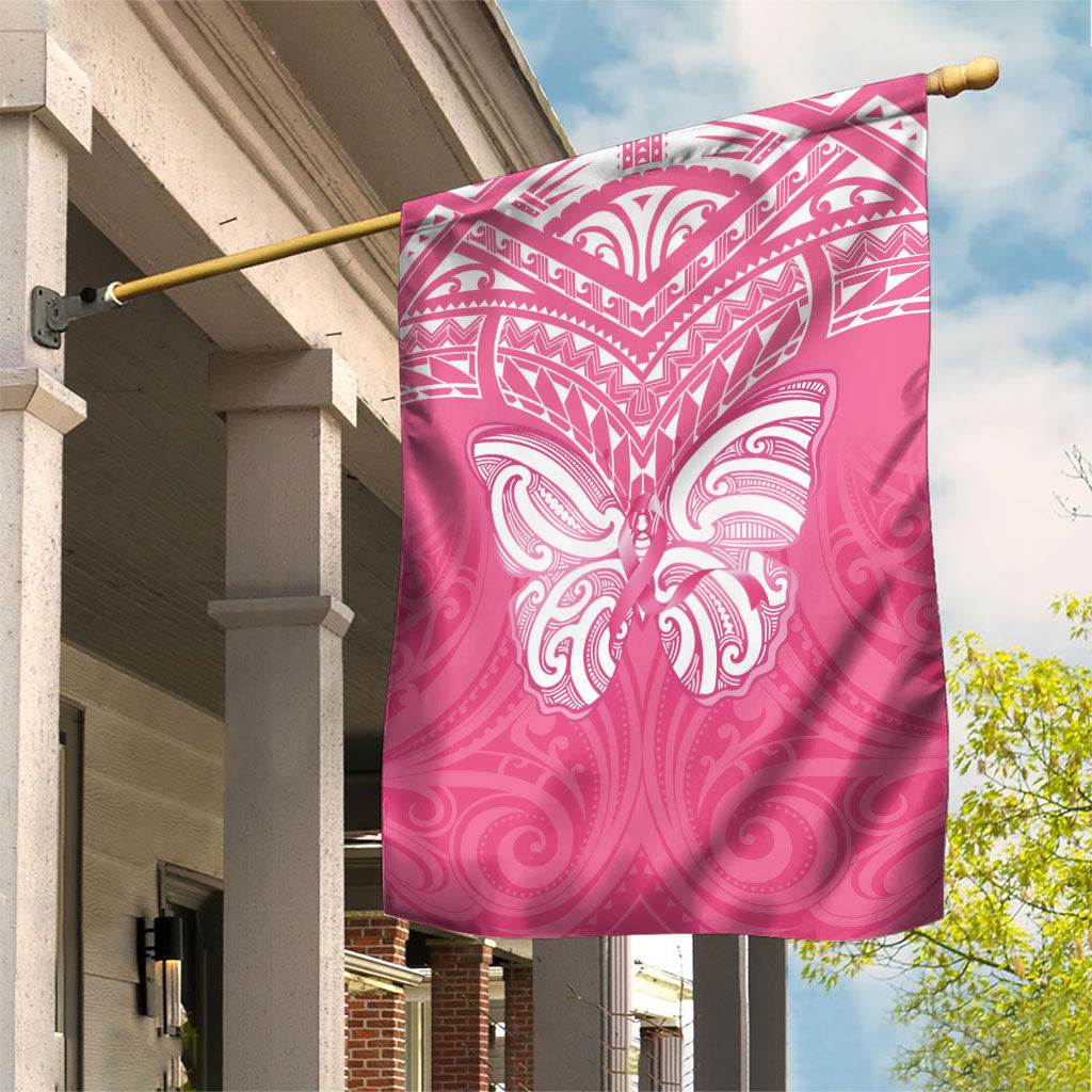 New Zealand Breast Cancer Support Garden Flag Maori Butterfly Pink Ribbon