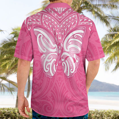New Zealand Breast Cancer Support Hawaiian Shirt Maori Butterfly Pink Ribbon