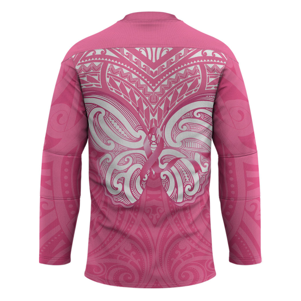 New Zealand Breast Cancer Support Hockey Jersey Maori Butterfly Pink Ribbon