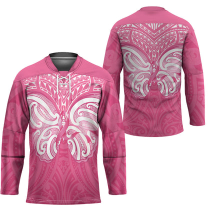New Zealand Breast Cancer Support Hockey Jersey Maori Butterfly Pink Ribbon