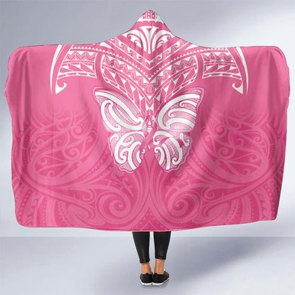 New Zealand Breast Cancer Support Hooded Blanket Maori Butterfly Pink Ribbon