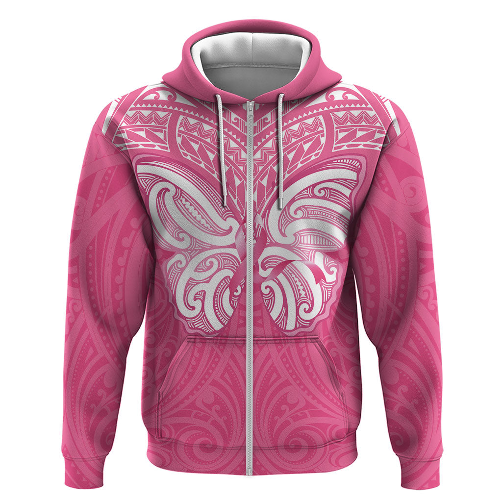 New Zealand Breast Cancer Support Hoodie Maori Butterfly Pink Ribbon