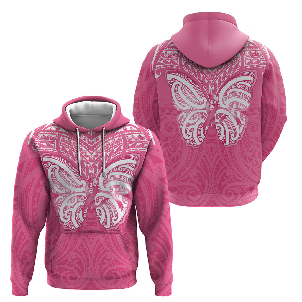 New Zealand Breast Cancer Support Hoodie Maori Butterfly Pink Ribbon