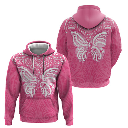 New Zealand Breast Cancer Support Hoodie Maori Butterfly Pink Ribbon