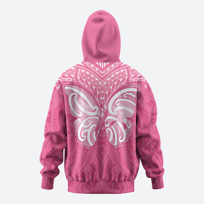 New Zealand Breast Cancer Support Hoodie Maori Butterfly Pink Ribbon
