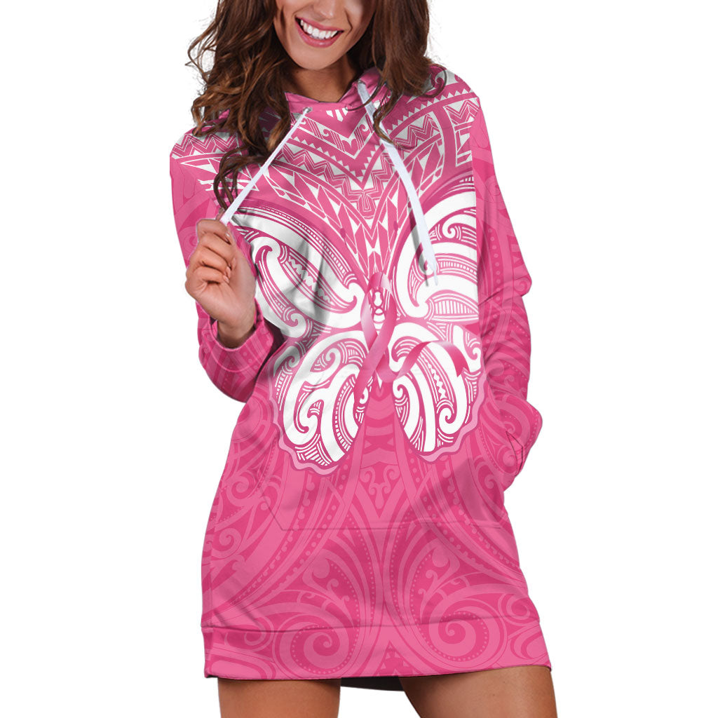 New Zealand Breast Cancer Support Hoodie Dress Maori Butterfly Pink Ribbon