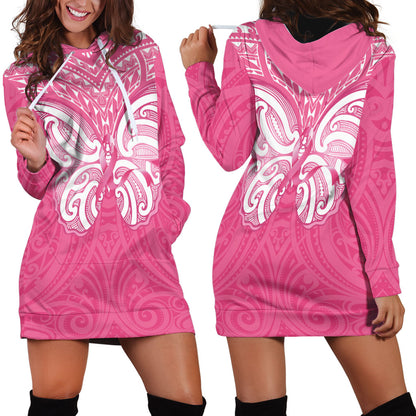 New Zealand Breast Cancer Support Hoodie Dress Maori Butterfly Pink Ribbon