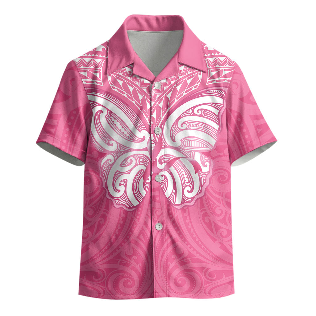 New Zealand Breast Cancer Support Kid Hawaiian Shirt Maori Butterfly Pink Ribbon