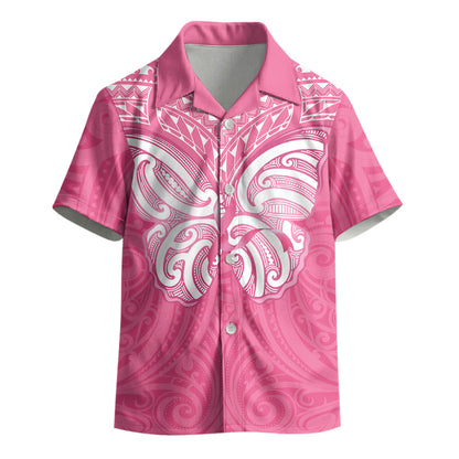 New Zealand Breast Cancer Support Kid Hawaiian Shirt Maori Butterfly Pink Ribbon