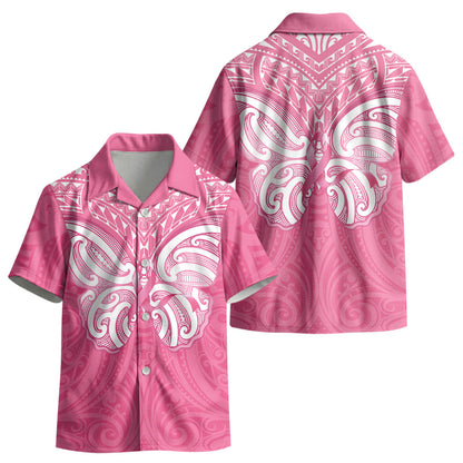 New Zealand Breast Cancer Support Kid Hawaiian Shirt Maori Butterfly Pink Ribbon