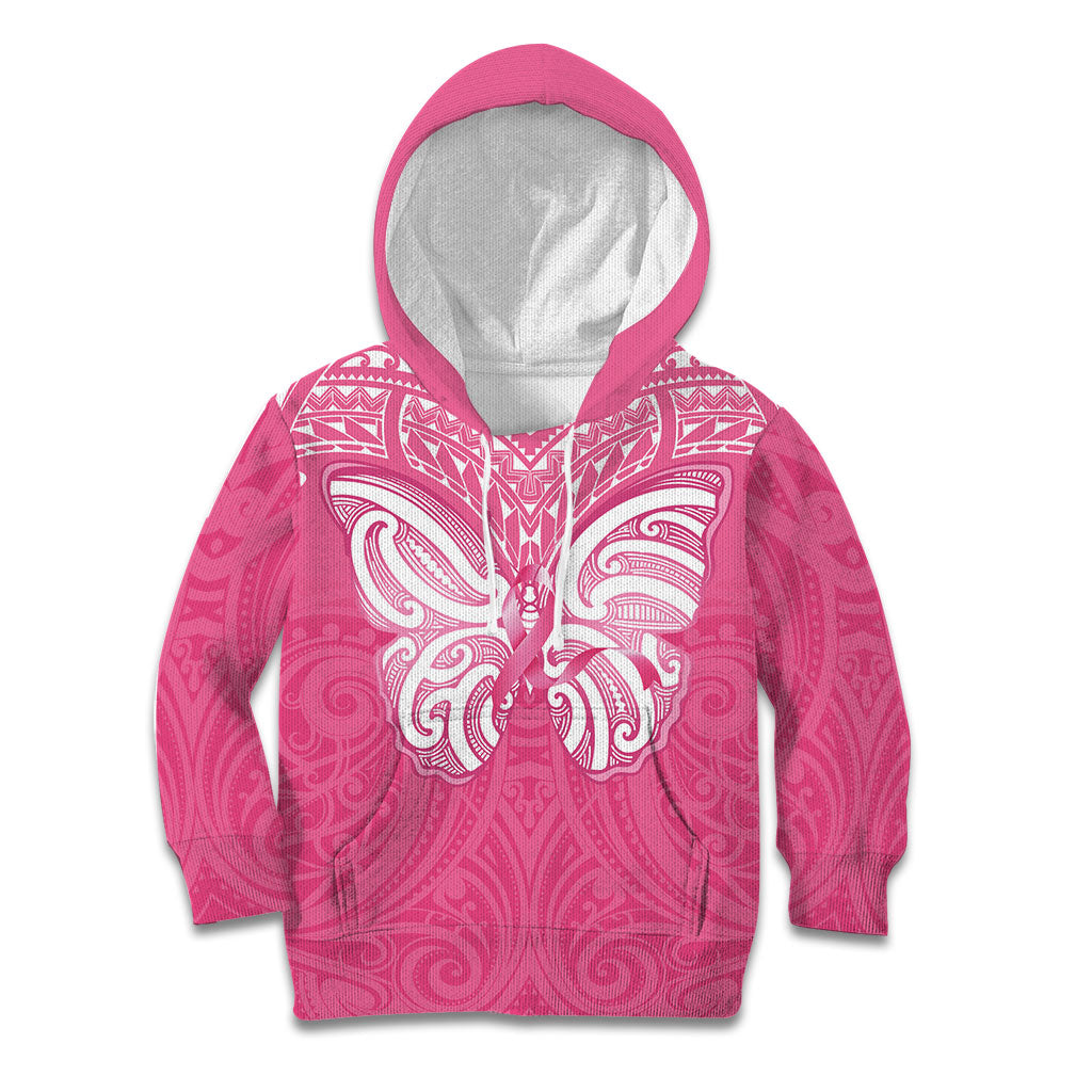 New Zealand Breast Cancer Support Kid Hoodie Maori Butterfly Pink Ribbon