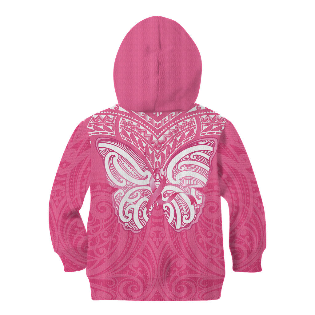 New Zealand Breast Cancer Support Kid Hoodie Maori Butterfly Pink Ribbon