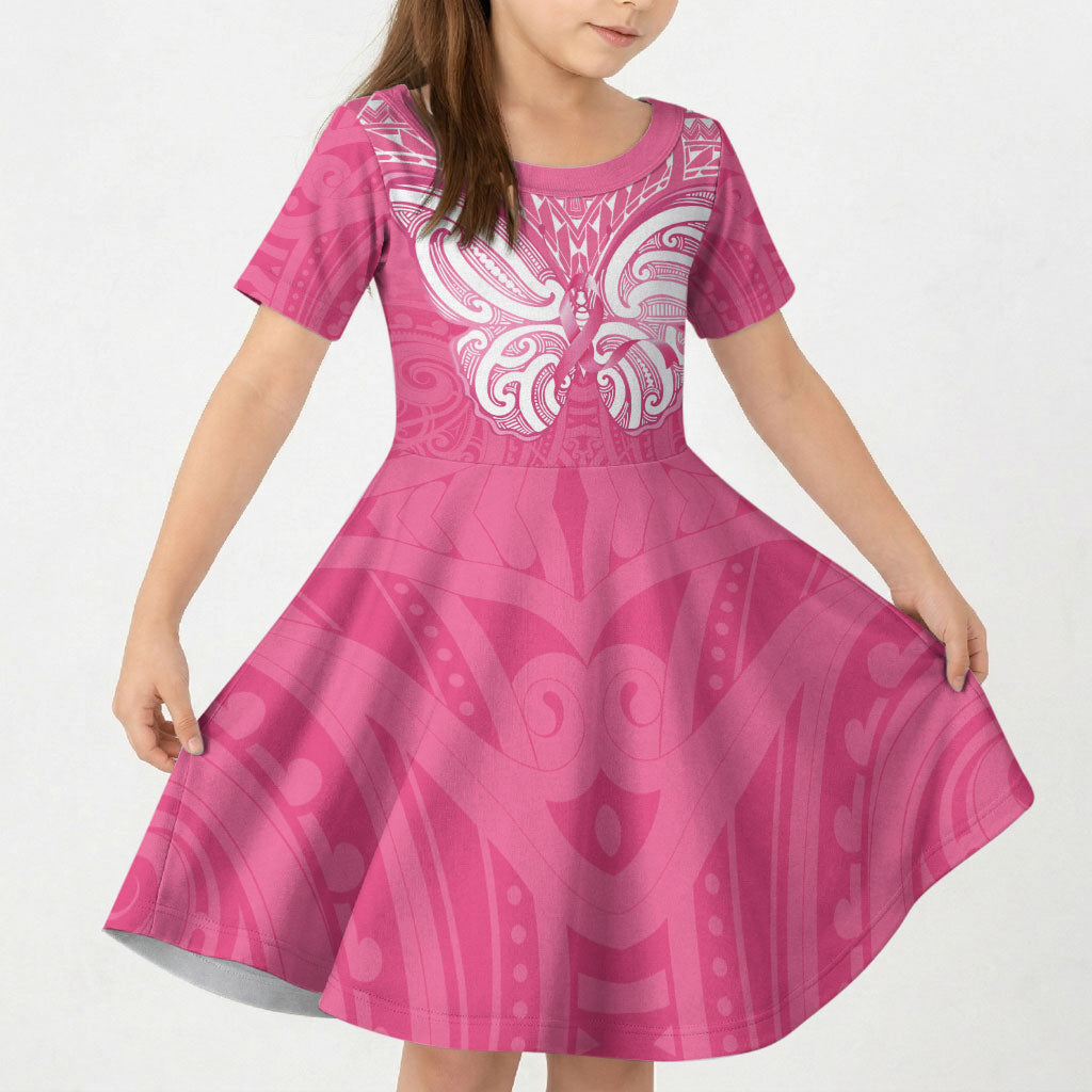 New Zealand Breast Cancer Support Kid Short Sleeve Dress Maori Butterfly Pink Ribbon