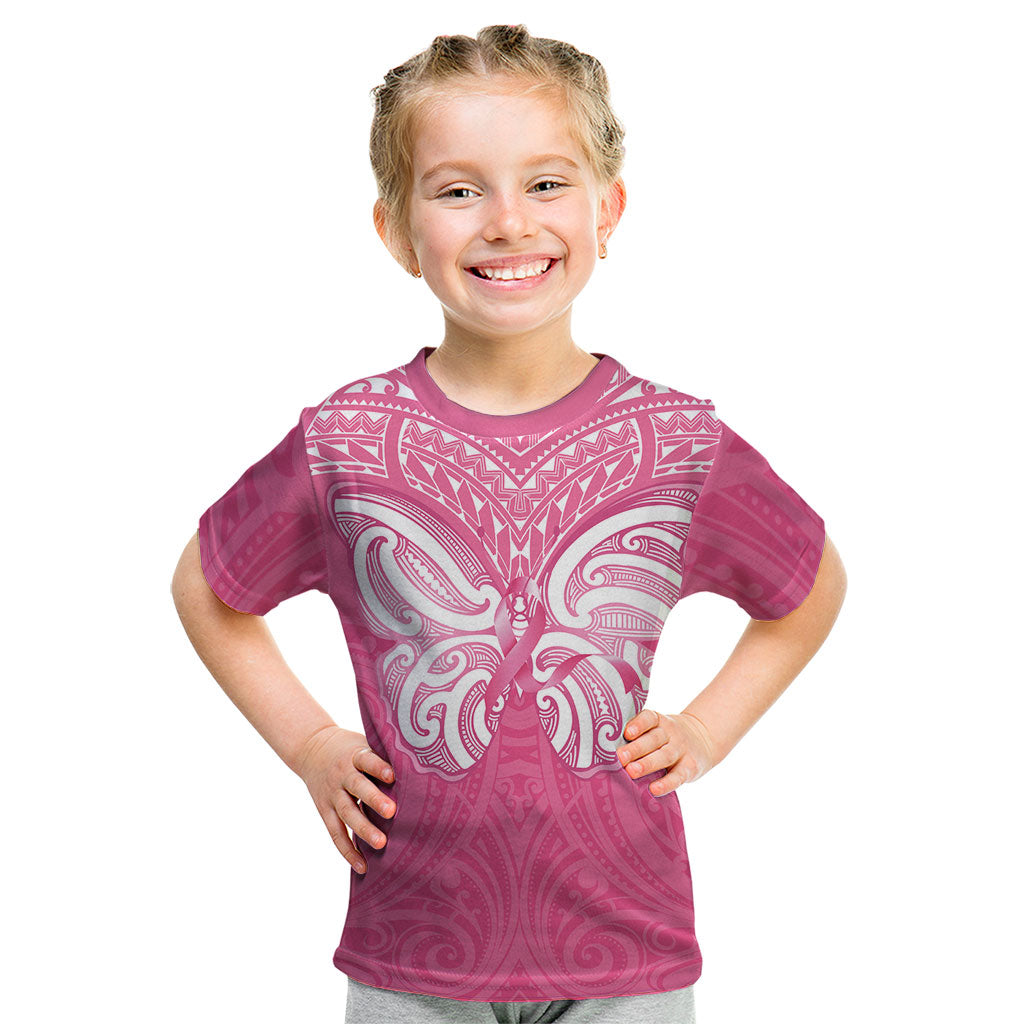 New Zealand Breast Cancer Support Kid T Shirt Maori Butterfly Pink Ribbon