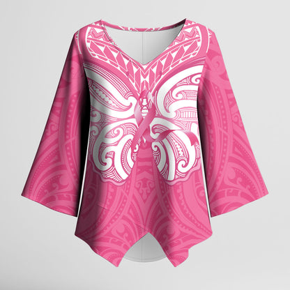 New Zealand Breast Cancer Support Kimono Sleeve Blouse Maori Butterfly Pink Ribbon