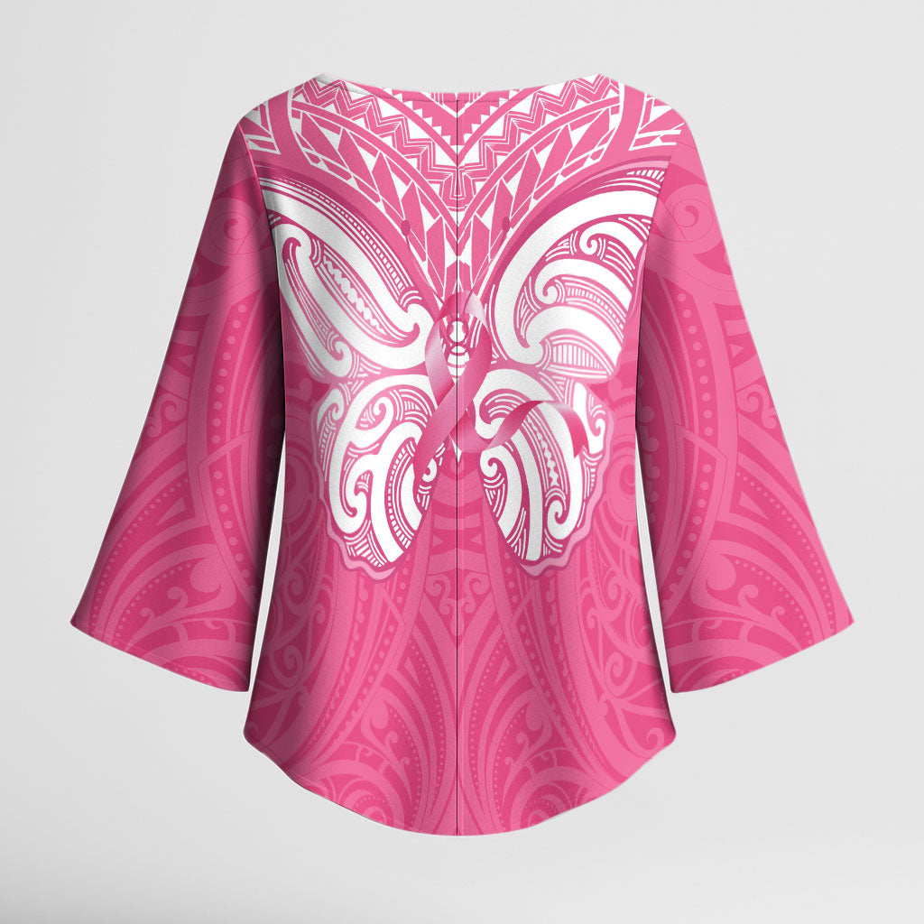 New Zealand Breast Cancer Support Kimono Sleeve Blouse Maori Butterfly Pink Ribbon