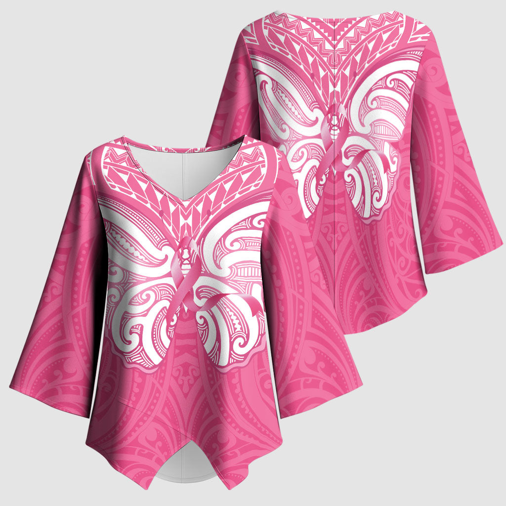 New Zealand Breast Cancer Support Kimono Sleeve Blouse Maori Butterfly Pink Ribbon