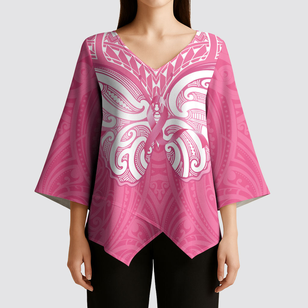 New Zealand Breast Cancer Support Kimono Sleeve Blouse Maori Butterfly Pink Ribbon