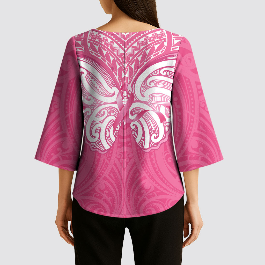 New Zealand Breast Cancer Support Kimono Sleeve Blouse Maori Butterfly Pink Ribbon