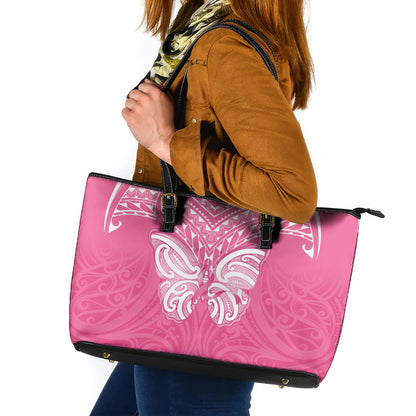New Zealand Breast Cancer Support Leather Tote Bag Maori Butterfly Pink Ribbon