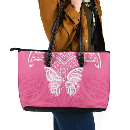 New Zealand Breast Cancer Support Leather Tote Bag Maori Butterfly Pink Ribbon