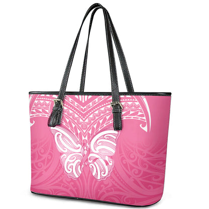 New Zealand Breast Cancer Support Leather Tote Bag Maori Butterfly Pink Ribbon