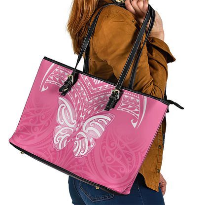 New Zealand Breast Cancer Support Leather Tote Bag Maori Butterfly Pink Ribbon
