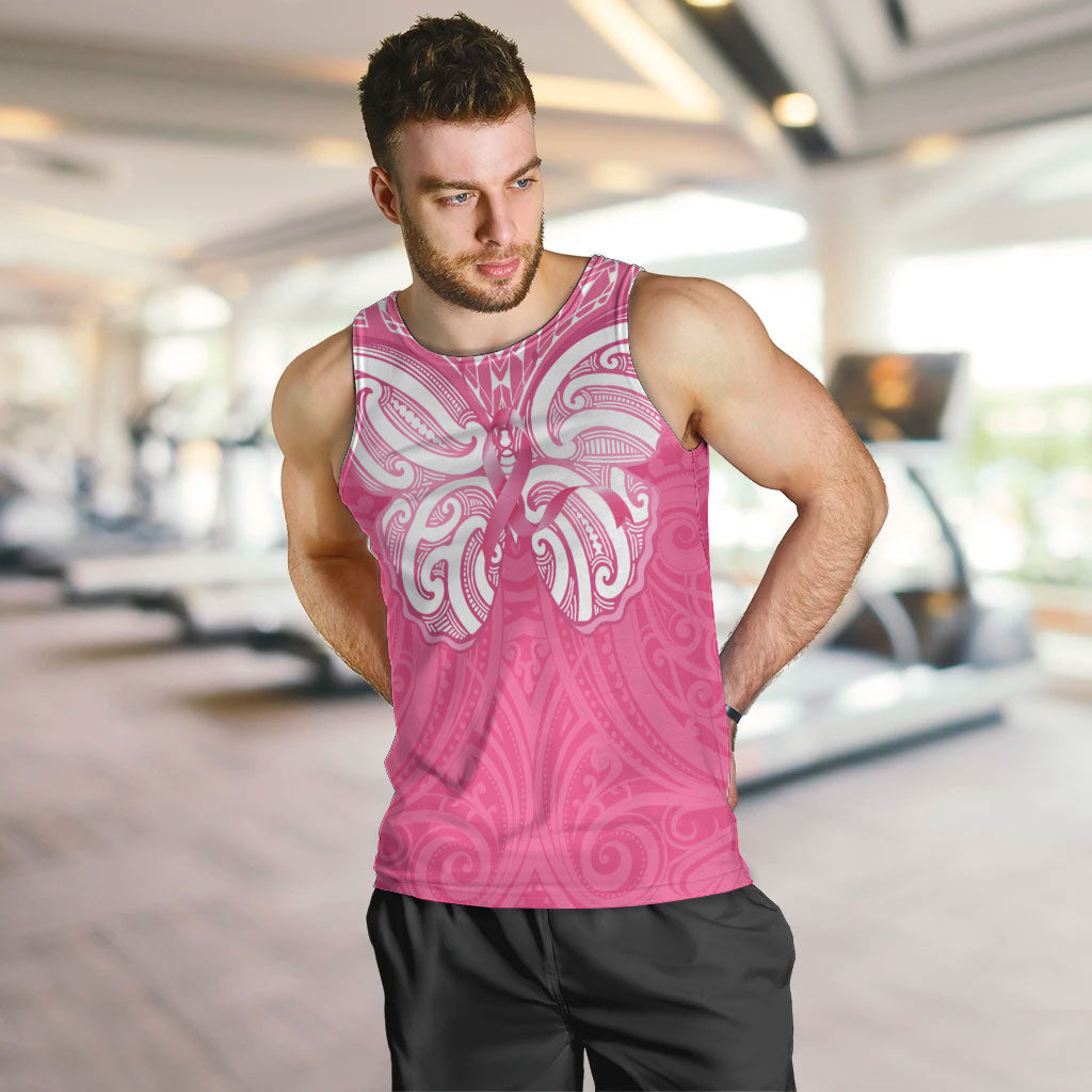 New Zealand Breast Cancer Support Men Tank Top Maori Butterfly Pink Ribbon