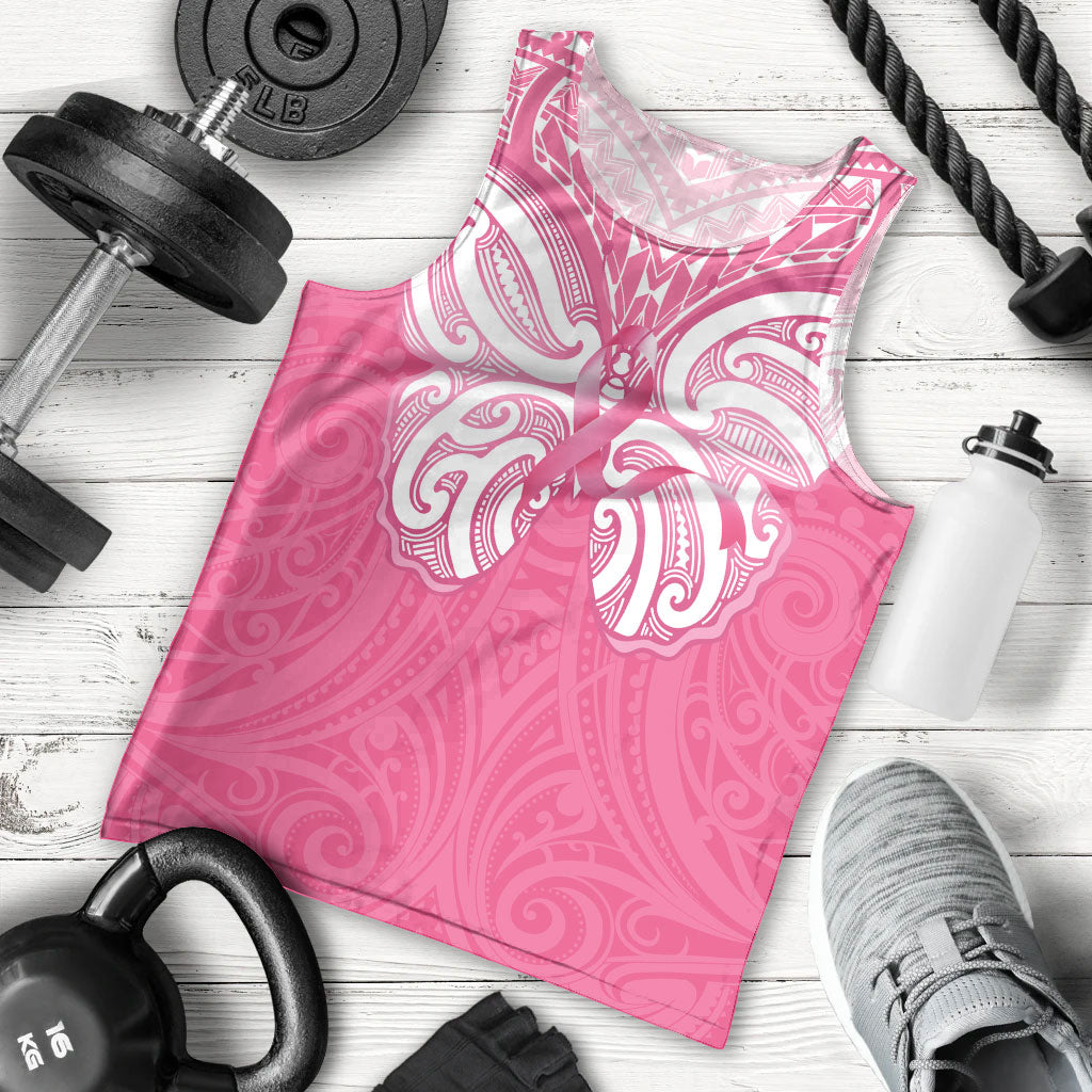 New Zealand Breast Cancer Support Men Tank Top Maori Butterfly Pink Ribbon