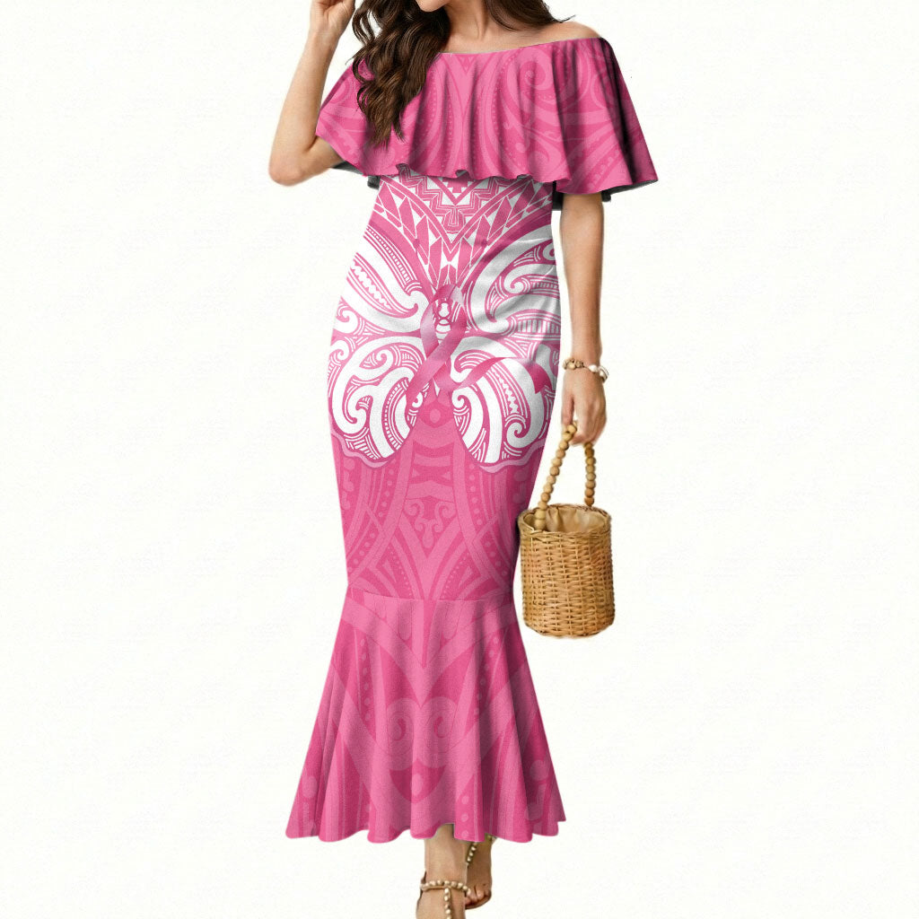 New Zealand Breast Cancer Support Mermaid Dress Maori Butterfly Pink Ribbon