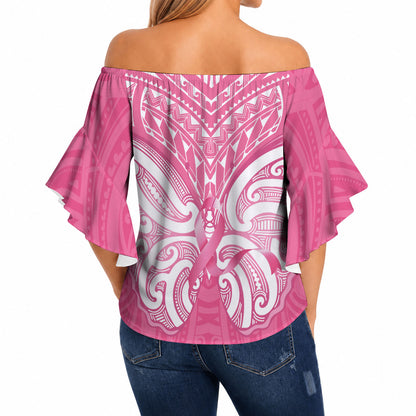 New Zealand Breast Cancer Support Off Shoulder Wrap Waist Top Maori Butterfly Pink Ribbon