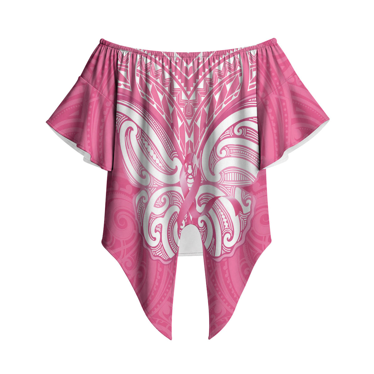 New Zealand Breast Cancer Support Off Shoulder Wrap Waist Top Maori Butterfly Pink Ribbon
