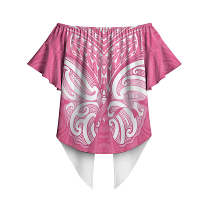 New Zealand Breast Cancer Support Off Shoulder Wrap Waist Top Maori Butterfly Pink Ribbon