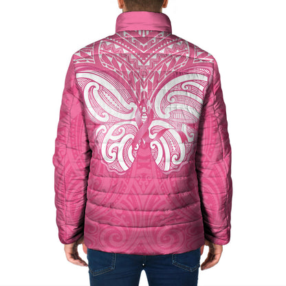 New Zealand Breast Cancer Support Padded Jacket Maori Butterfly Pink Ribbon