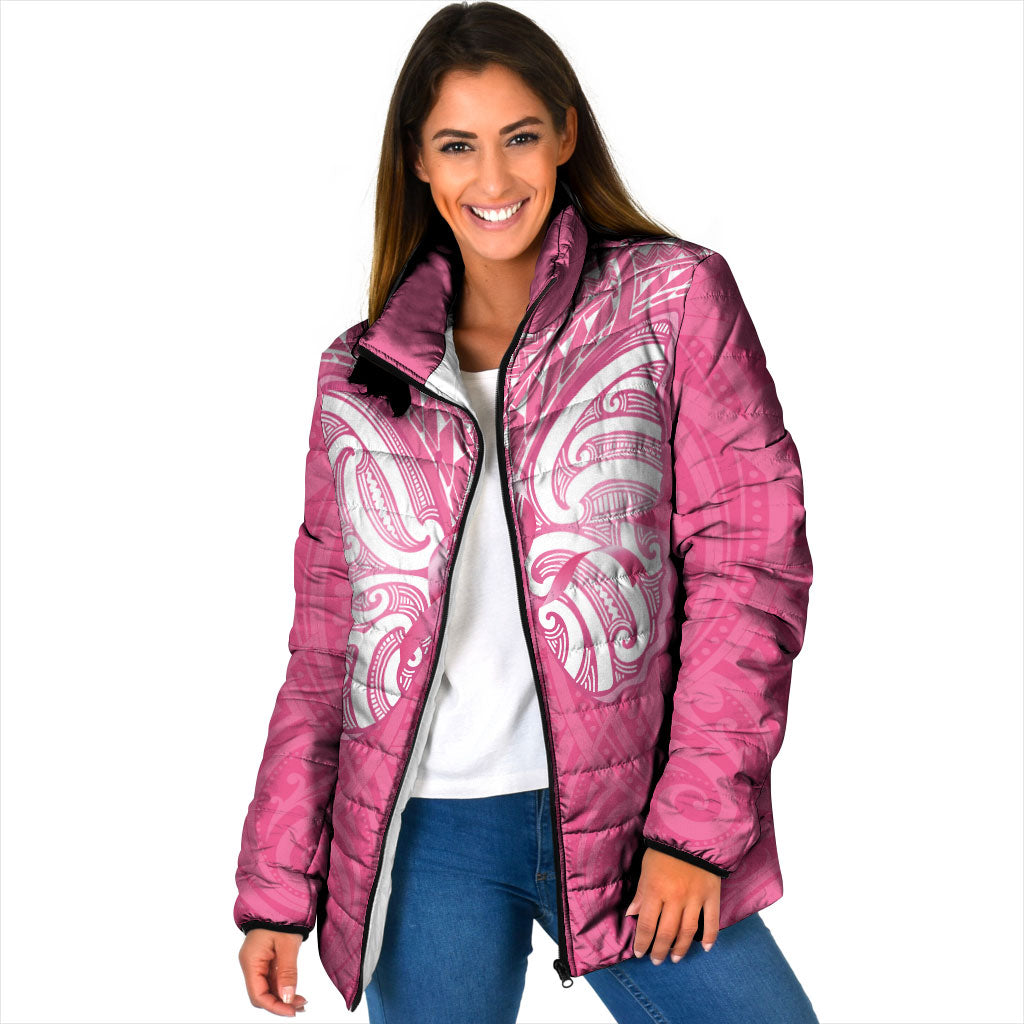 New Zealand Breast Cancer Support Padded Jacket Maori Butterfly Pink Ribbon