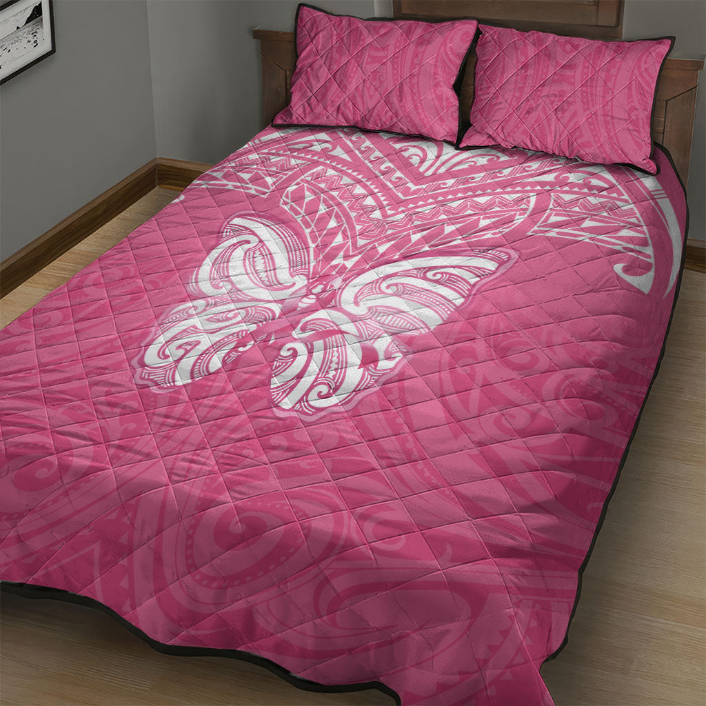 New Zealand Breast Cancer Support Quilt Bed Set Maori Butterfly Pink Ribbon