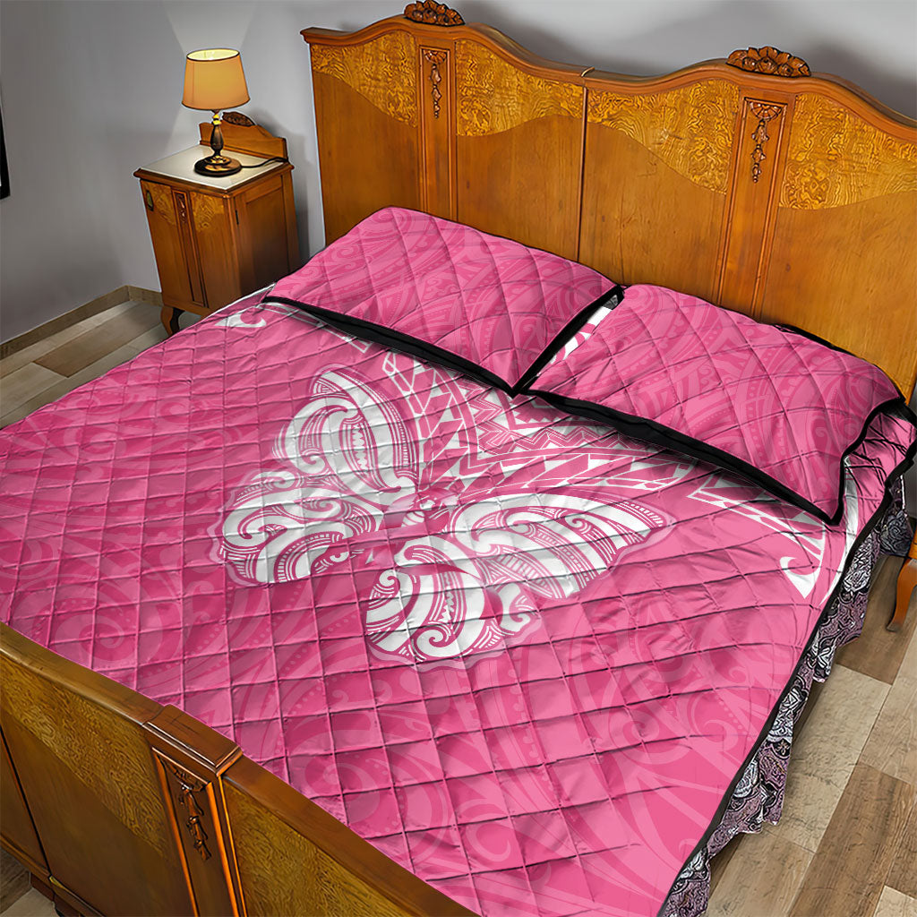 New Zealand Breast Cancer Support Quilt Bed Set Maori Butterfly Pink Ribbon