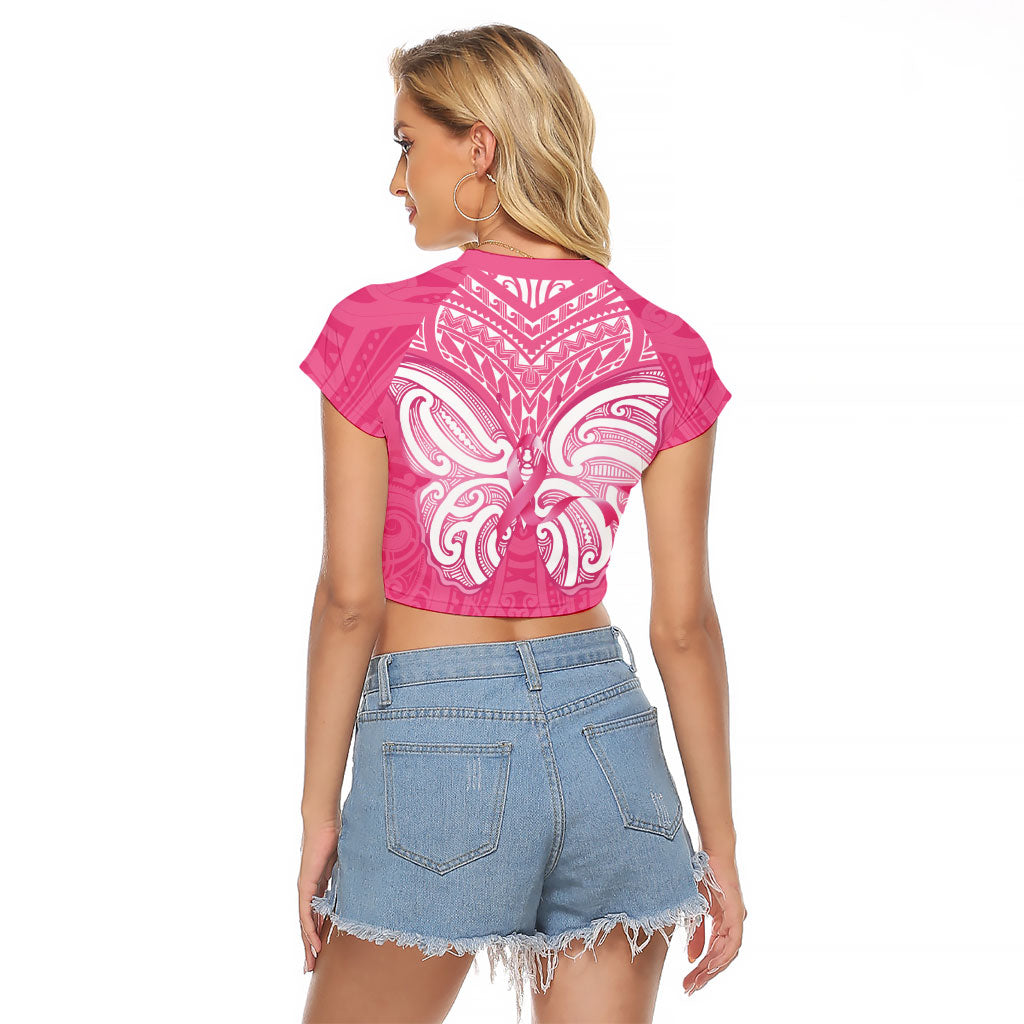 New Zealand Breast Cancer Support Raglan Cropped T Shirt Maori Butterfly Pink Ribbon